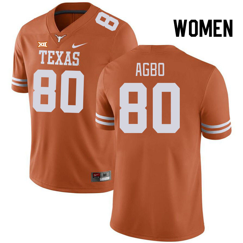 Women #80 Malik Agbo Texas Longhorns College Football Jerseys Stitched Sale-Black